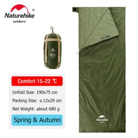 Naturehike lw180 Sleeping Bag Ultralight Cotton Sleeping Bag Spring Summer Sleeping Bag Outdoor Hiking Camping Sleeping Bag (Color: Green - 190x75 cm)