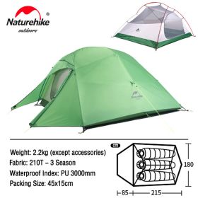 Naturehike Cloud Up 3 Upgraded Tent Ultralight Camping Tent Waterproof Outdoor Hiking Travel Tent Backpacking Cycling Tent (Color: 3 Person Green)