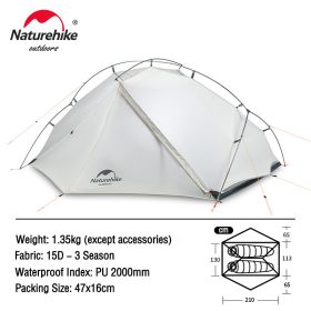 Naturehike Tent VIK Ultralight Single Tent Waterproof Camping Tent Outdoor Hiking Tent 1 People 2 People Travel Cycling Tent (Color: 2 Person-white-15D)