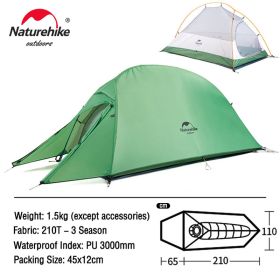 Naturehike Cloud Up 1 2 3 People Tent Ultralight 20D Camping Tent Waterproof Outdoor Hiking Travel Tent Backpacking Cycling Tent (Color: 1 Person Green)