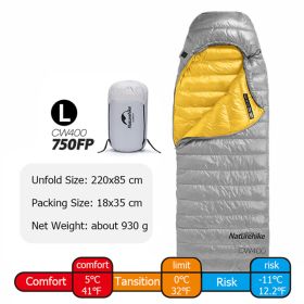 Naturehike Goose Down Sleeping Bag CW400 Waterproof Sleeping Bags Envelope Backpacking Traveling Hiking Camping Sleeping Bag (Color: 750FP Grey - L)