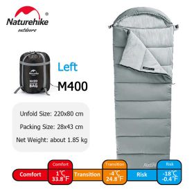 Naturehike Winter Sleeping Bag Ultralight Compact Potable Envelope Cotton Quilt Spliced Travel Outdoor Camping Sleeping Bag (Color: Grey - M400-Left)